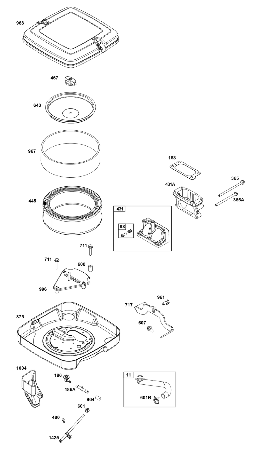 Air Cleaner Group Diagram and Parts List for 385447-0344-G1 200000 - 399999 Briggs and Stratton Engine
